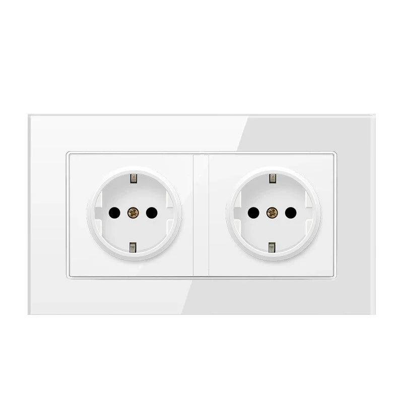 Depoguye blanco 16A toma de corriente estándar de la UE, enchufe de pared de panel de cristal, toma de corriente de 220V Corea 86mm * 86mm