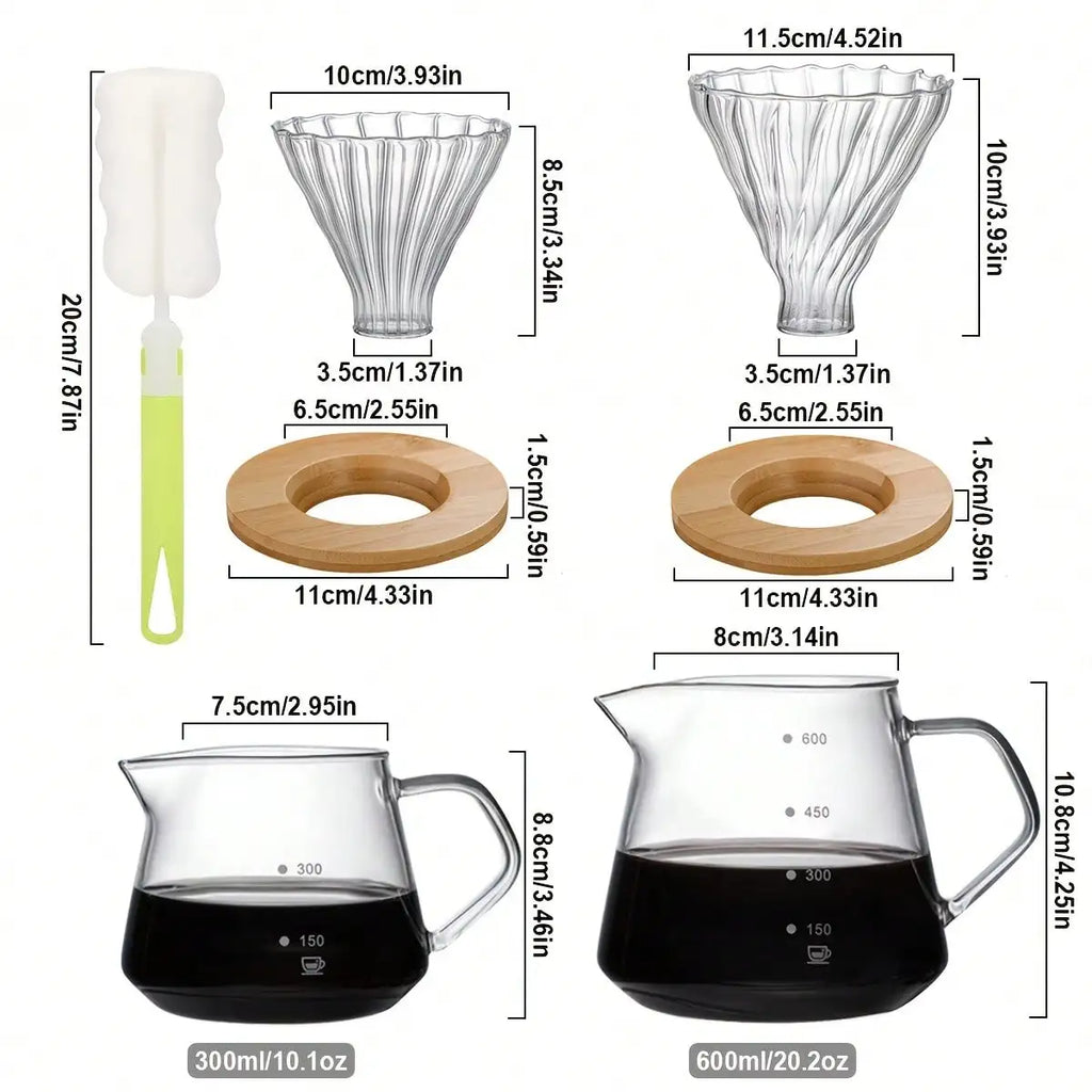 Juego de cafetera para verter sobre café, servidor de café de vidrio de borosilicato con cepillo de limpieza, jarra gotejadora para café en casa