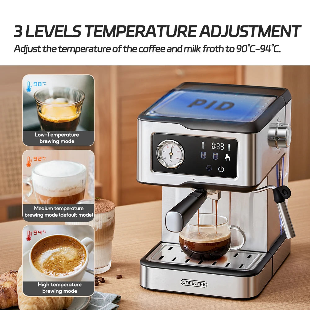 Cafelffe-máquinas de café expreso de acero inoxidable con Espumador de leche, varita de vapor, máquina semiautomática para capuchino, cafetería de 20bar