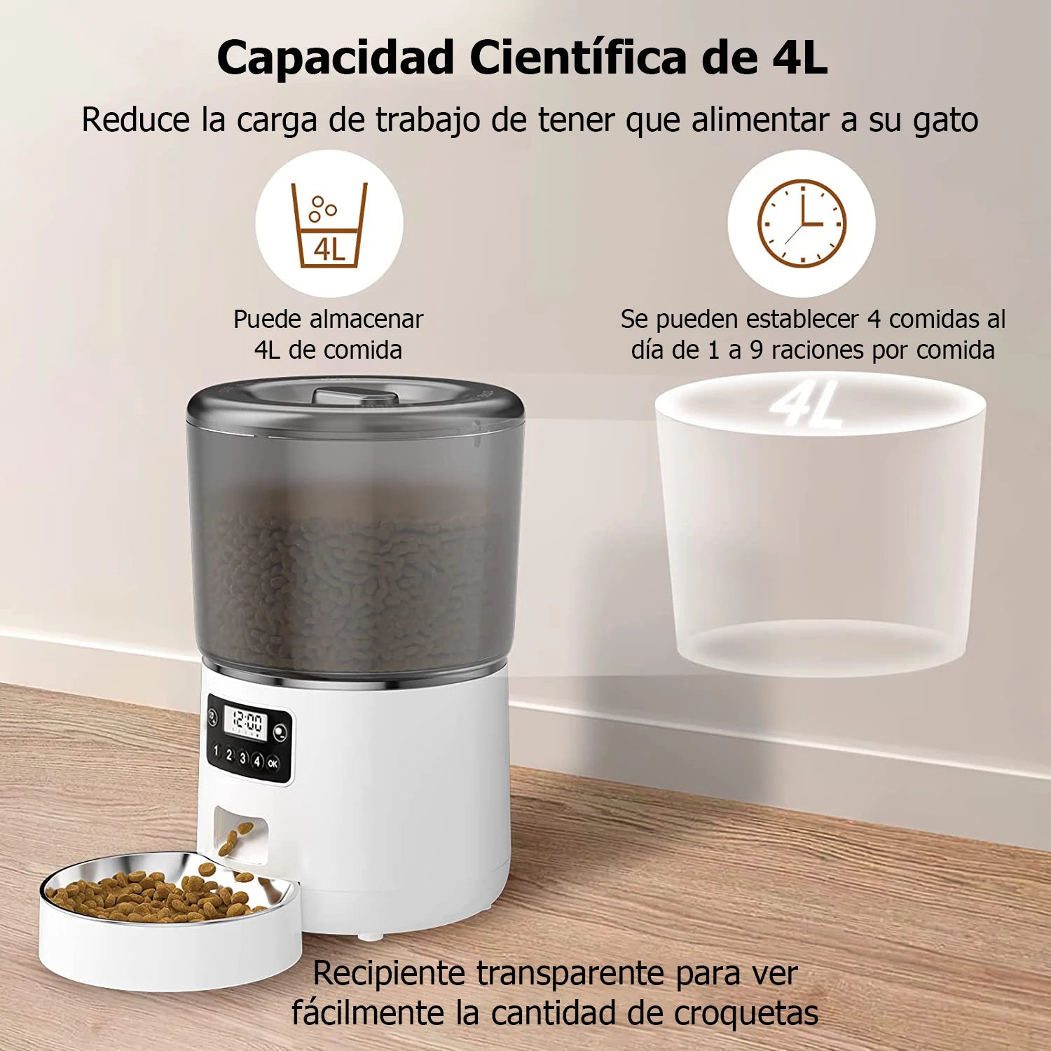 Comedero Automático para Mascotas 4L Dispensador Automático de Comida para Gatos Smart Control Resistente a Bichos y Enganches
