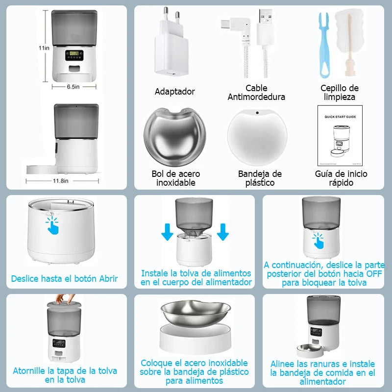Comedero Automático para Mascotas 4L Dispensador Automático de Comida para Gatos Smart Control Resistente a Bichos y Enganches