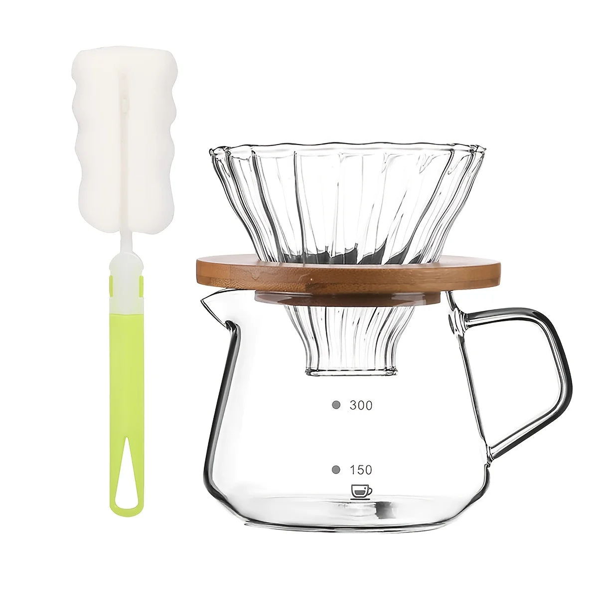 Juego de cafetera para verter sobre café, servidor de café de vidrio de borosilicato con cepillo de limpieza, jarra gotejadora para café en casa