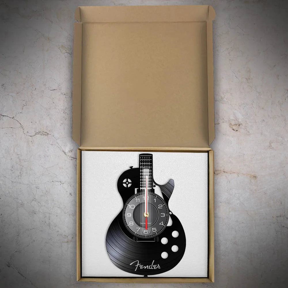 Reloj de pared de Arte de guitarra acústica, instrumento Musical, decoración de pared Interior del hogar, disco de vinilo, Rock n Roll, regalo Musical