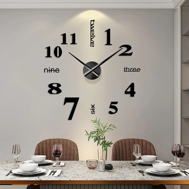 Reloj de pared de gran tamaño 3D a la moda, pegatina de espejo, bricolaje, decoración breve para sala de estar, reloj de pared para habitación