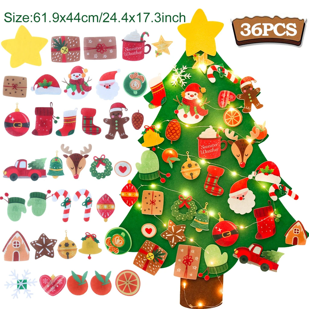 Árbol de Navidad de fieltro DIY para niños, adornos navideños para el hogar, adornos navideños 2025, regalos de Año Nuevo, árbol de Navidad