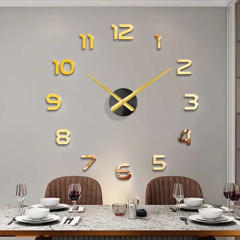 Reloj de pared de gran tamaño 3D a la moda, pegatina de espejo, bricolaje, decoración breve para sala de estar, reloj de pared para habitación