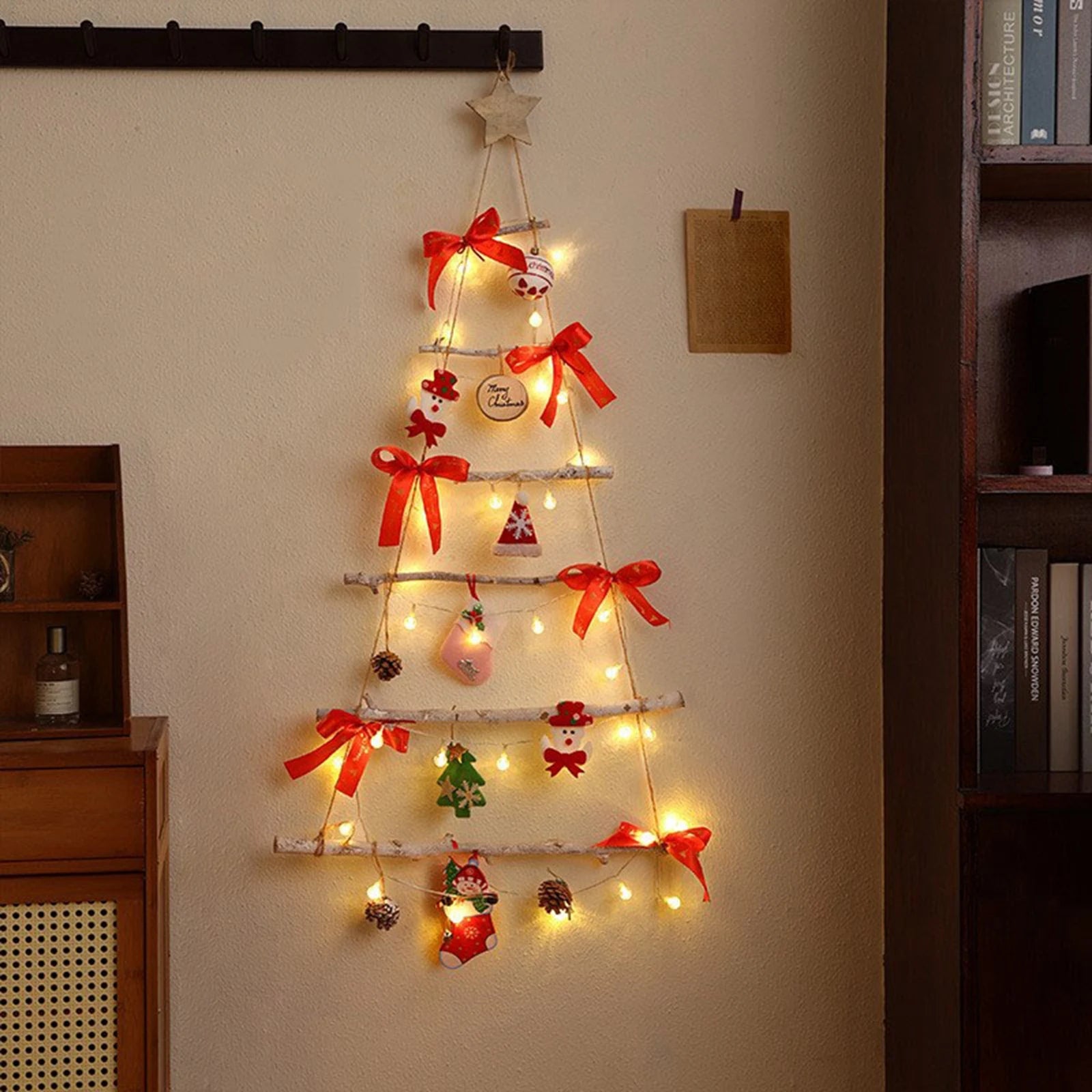 DIY colgante luminoso decoraciones navideñas plegables Navidad Artificial árbol de Navidad decoración pared árbol de Navidad hogar
