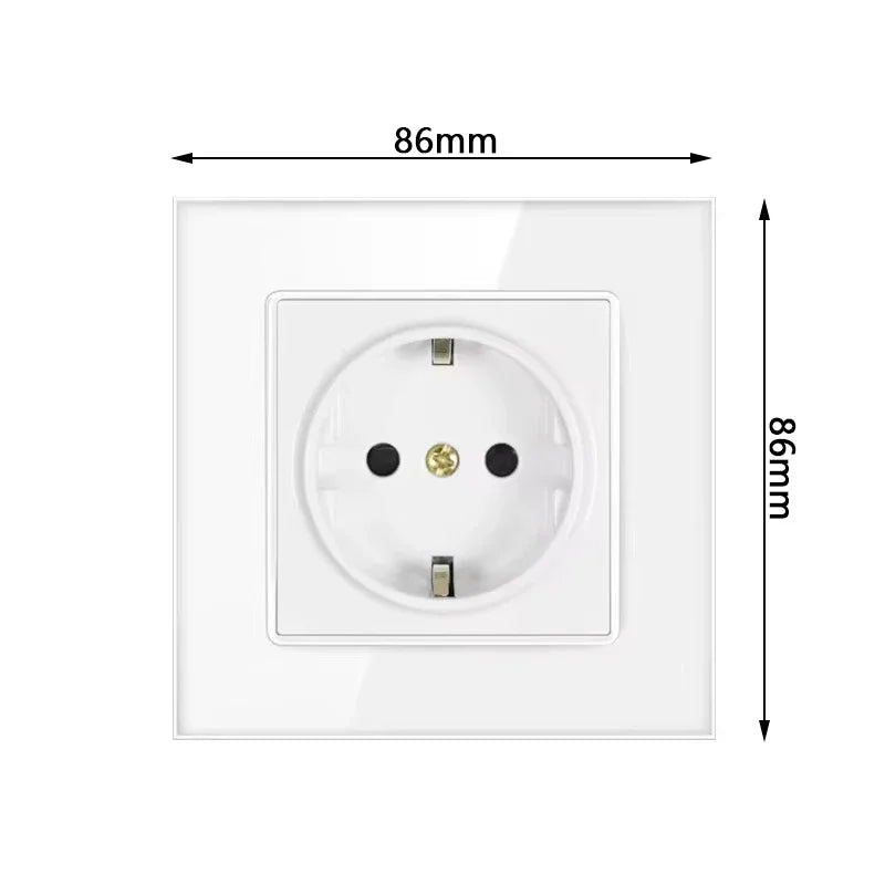 Depoguye blanco 16A toma de corriente estándar de la UE, enchufe de pared de panel de cristal, toma de corriente de 220V Corea 86mm * 86mm
