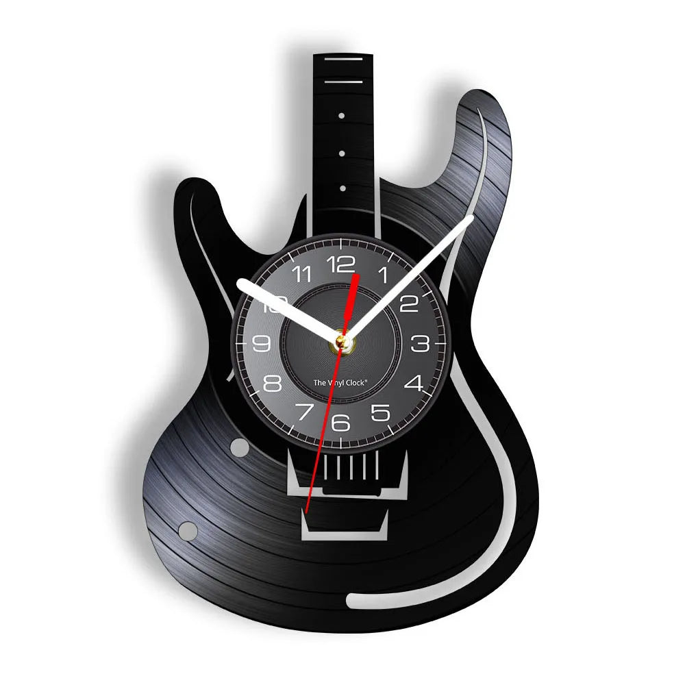 Reloj de pared de Arte de guitarra acústica, instrumento Musical, decoración de pared Interior del hogar, disco de vinilo, Rock n Roll, regalo Musical