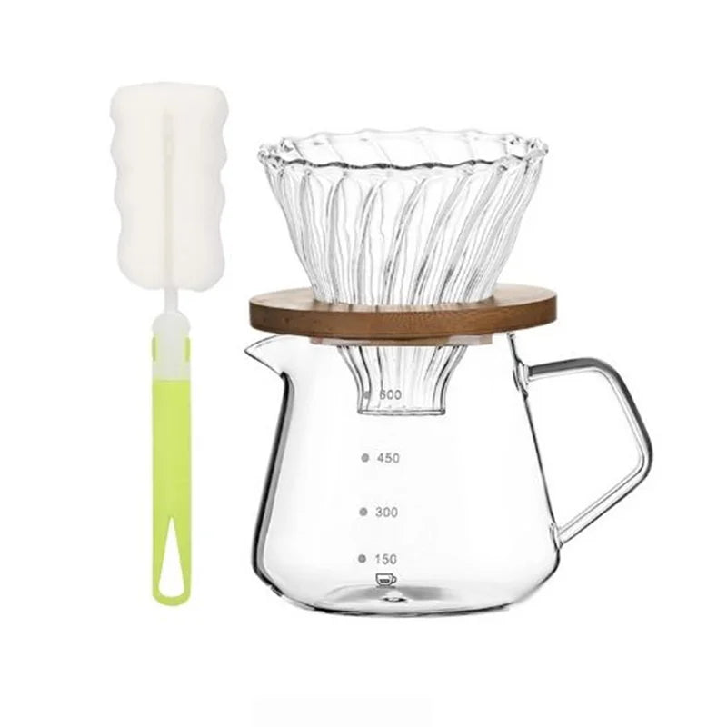 Juego de cafetera para verter sobre café, servidor de café de vidrio de borosilicato con cepillo de limpieza, jarra gotejadora para café en casa