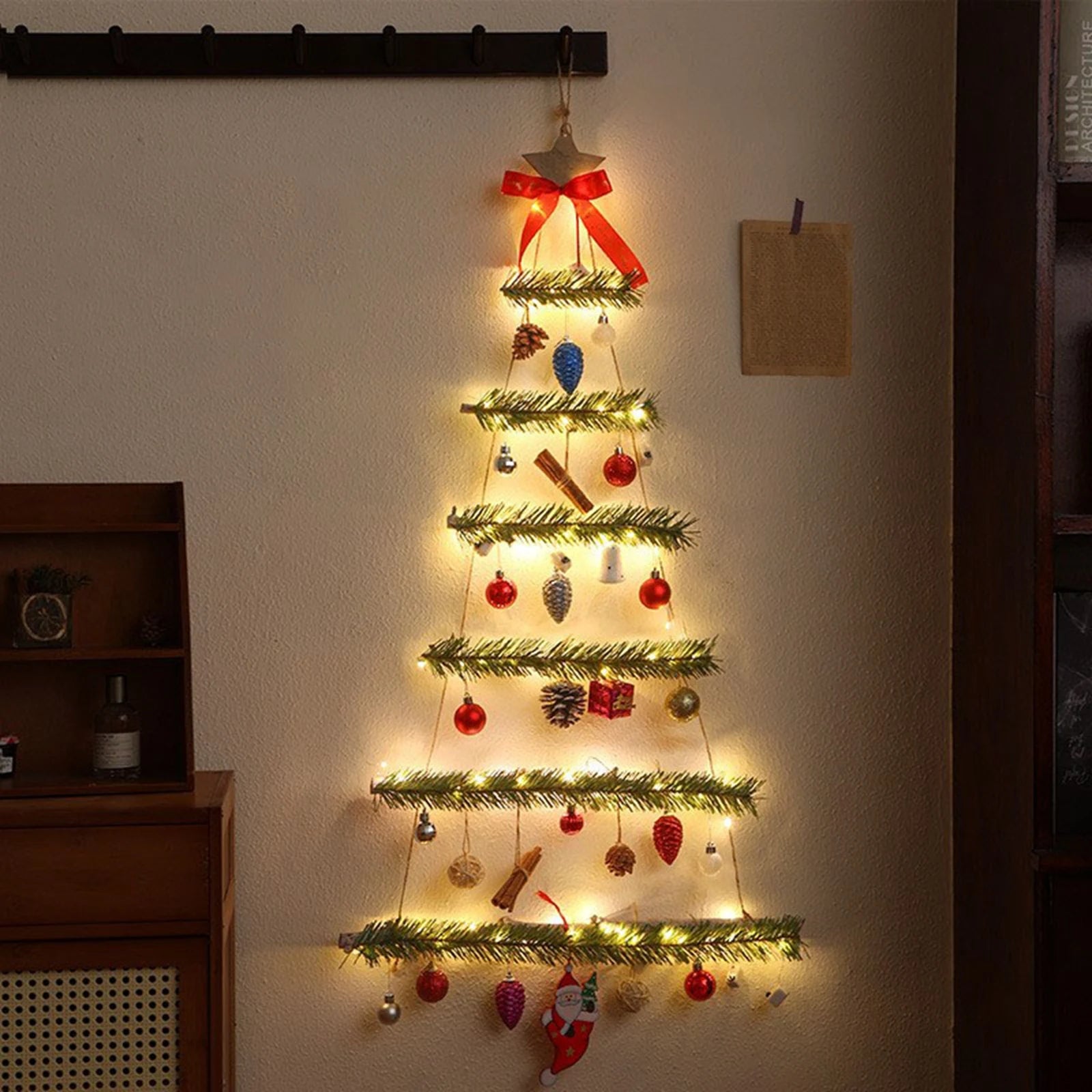 DIY colgante luminoso decoraciones navideñas plegables Navidad Artificial árbol de Navidad decoración pared árbol de Navidad hogar