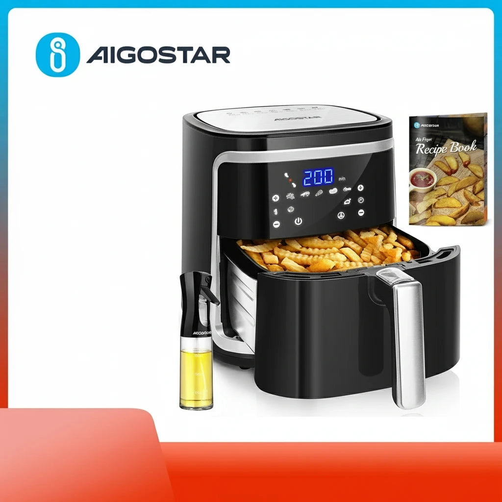 Freidora de Aire 7L, Pantalla LED Táctil, 8 Funciones, Tiempo y Temperatura Ajustables, Cesta Antiadherente Extraíble, 1900W
