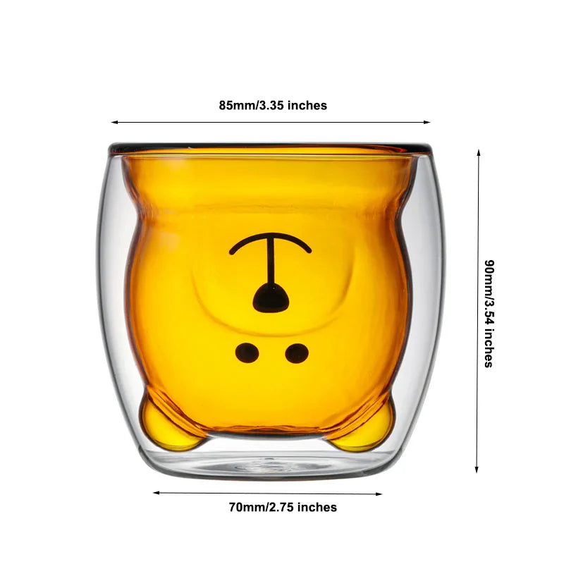 Tazas de vidrio de doble capa con diseño de oso lindo, vaso de vidrio de pared de 250ml, leche, café, té, jugo, regalo de aniversario del Día de San Valentín, envío directo