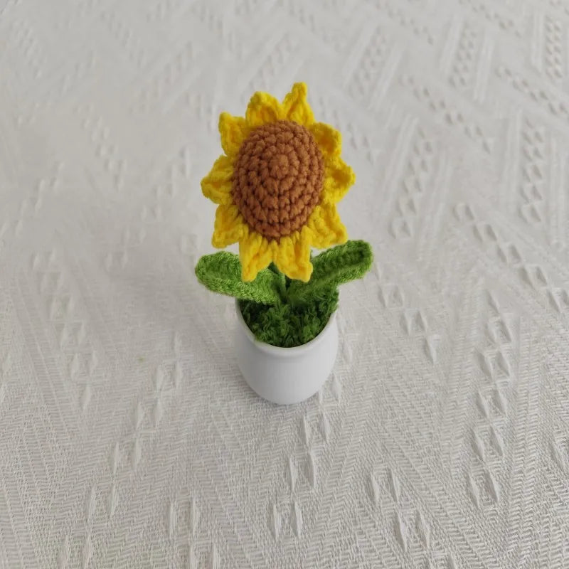 Hilo hecho a mano, ganchos, flores, girasoles, plantas en macetas, decoración del hogar, decoraciones de boda, regalos navideños