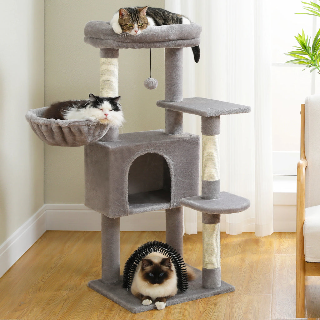 Árbol para gatos con torre de juguete para gatos, casa para gatos de interior con percha de felpa acolchada, hamaca acogedora y postes rascadores de Sisal