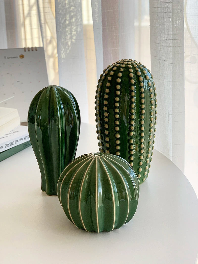 Regalo de decoración del hogar, Cactus de cerámica creativo, decoración estética, desierto Tropical, sala de equinopsis, adorno verde para Hotel, 2024