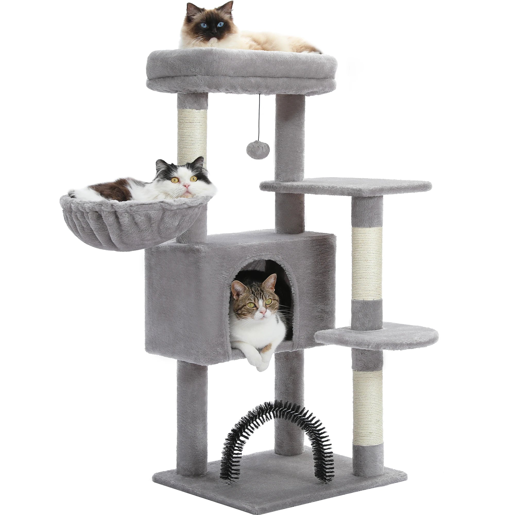 Árbol para gatos con torre de juguete para gatos, casa para gatos de interior con percha de felpa acolchada, hamaca acogedora y postes rascadores de Sisal