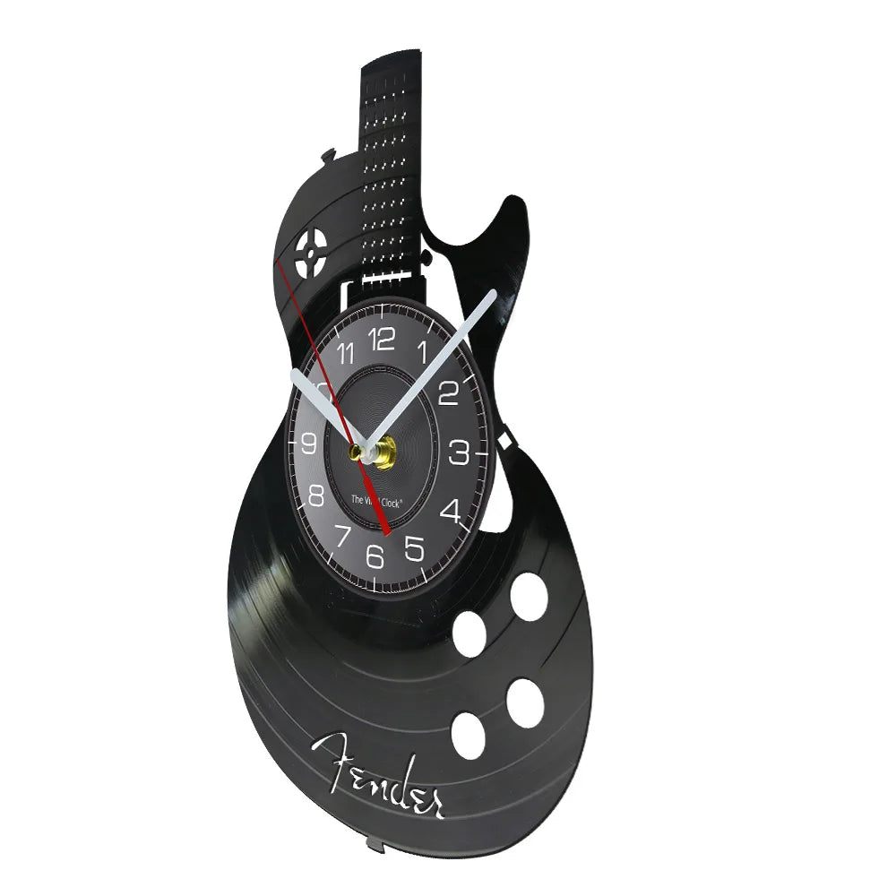 Reloj de pared de Arte de guitarra acústica, instrumento Musical, decoración de pared Interior del hogar, disco de vinilo, Rock n Roll, regalo Musical