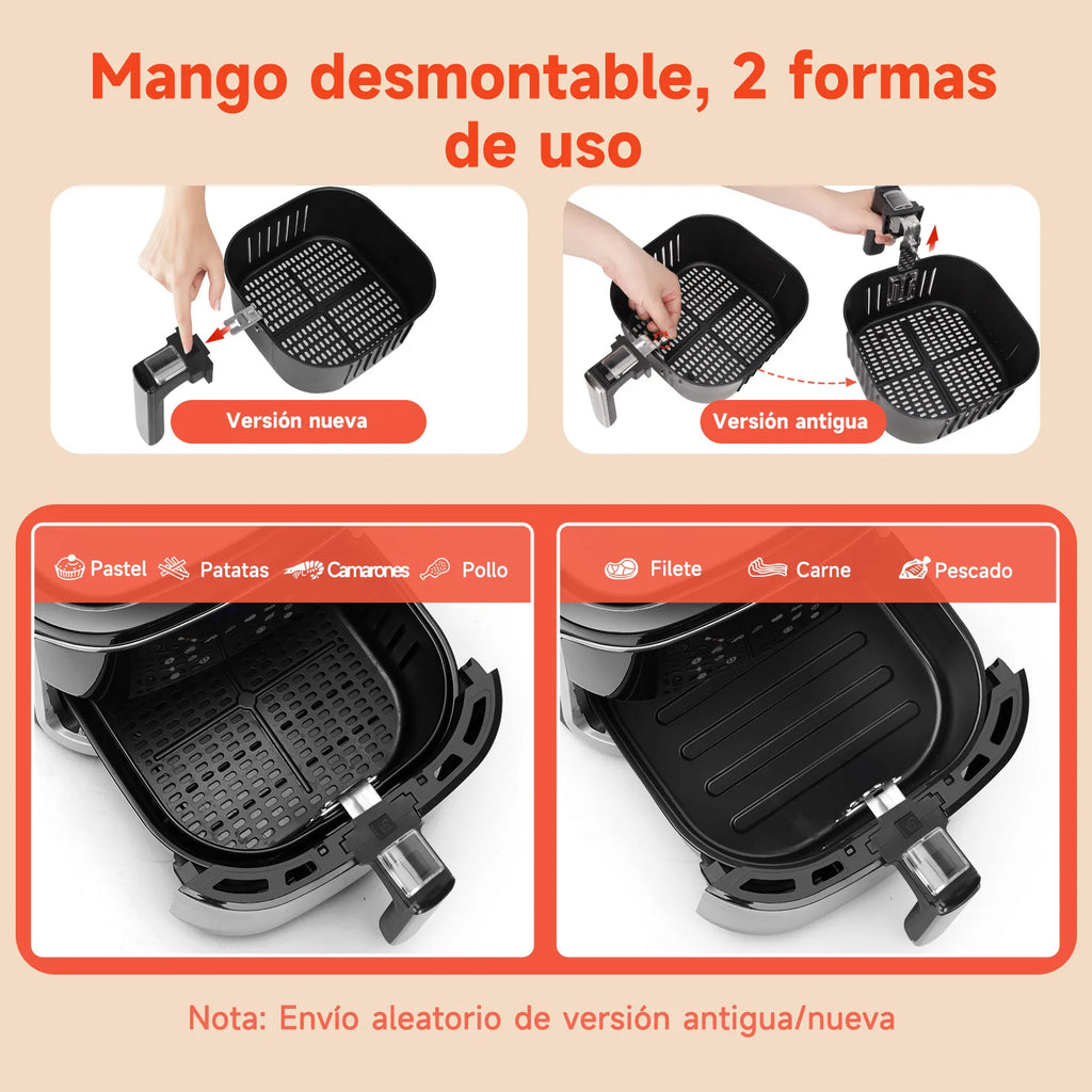 Freidora de Aire 7L, Pantalla LED Táctil, 8 Funciones, Tiempo y Temperatura Ajustables, Cesta Antiadherente Extraíble, 1900W