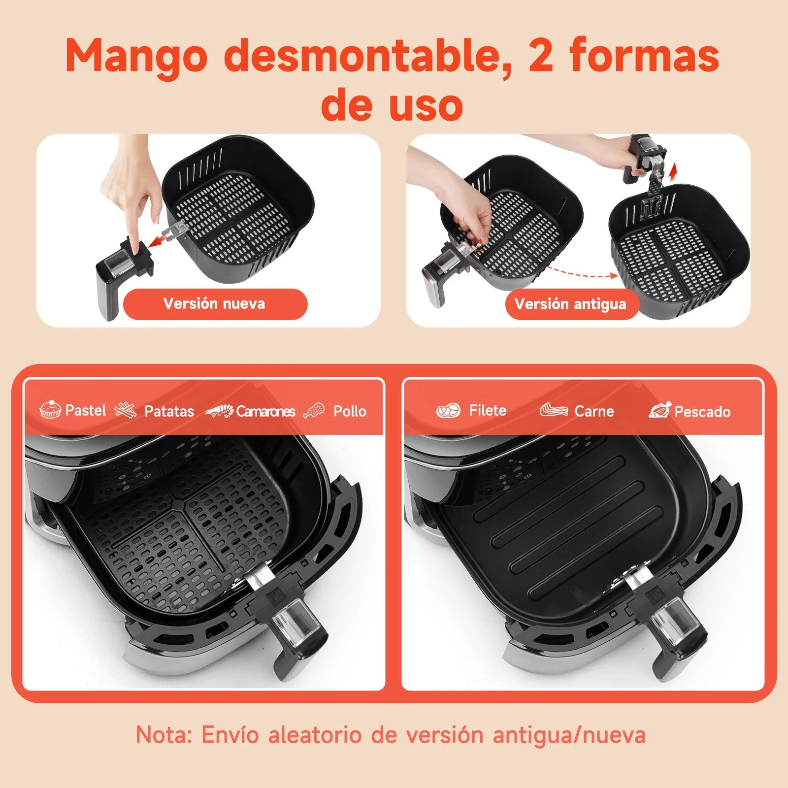 Freidora de Aire 7L, Pantalla LED Táctil, 8 Funciones, Tiempo y Temperatura Ajustables, Cesta Antiadherente Extraíble, 1900W