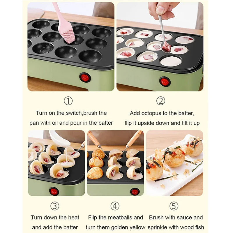 DMWD-máquina eléctrica para hacer bolas de pulpo, Takoyaki, sartén para panqueques y crepés, huevos, tortilla, parrilla, horno para pasteles Chibi Maruko
