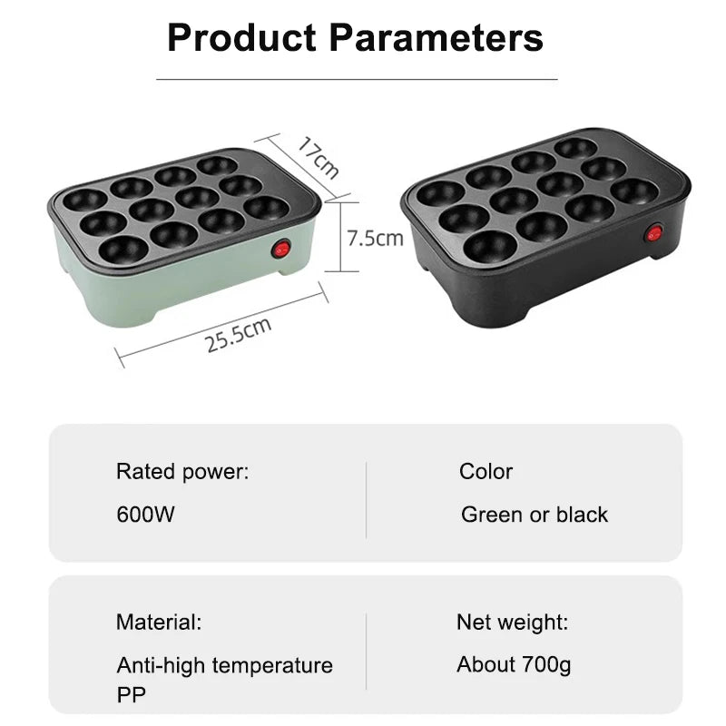 DMWD-máquina eléctrica para hacer bolas de pulpo, Takoyaki, sartén para panqueques y crepés, huevos, tortilla, parrilla, horno para pasteles Chibi Maruko