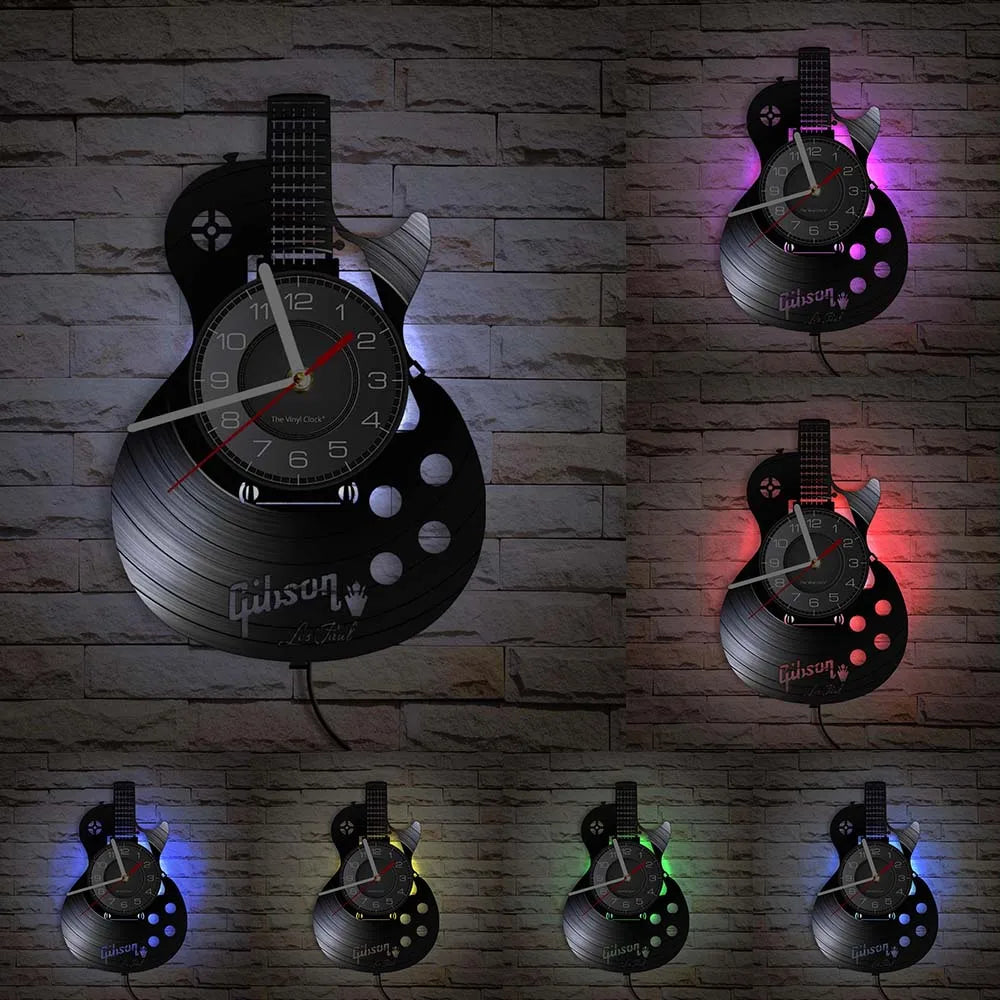 Reloj de pared de Arte de guitarra acústica, instrumento Musical, decoración de pared Interior del hogar, disco de vinilo, Rock n Roll, regalo Musical