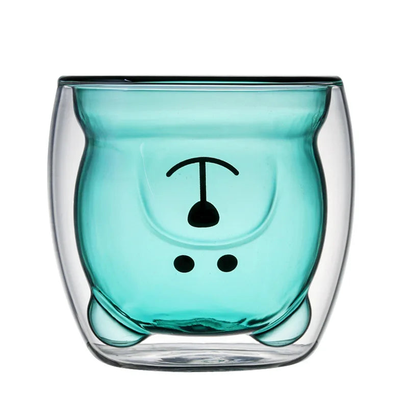 Tazas de vidrio de doble capa con diseño de oso lindo, vaso de vidrio de pared de 250ml, leche, café, té, jugo, regalo de aniversario del Día de San Valentín, envío directo