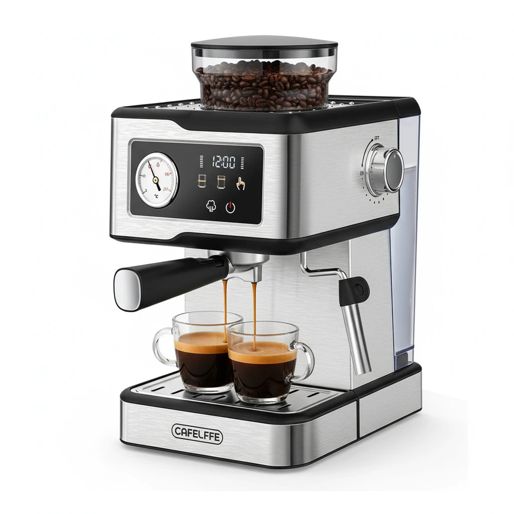 Cafelffe-máquinas de café expreso de acero inoxidable con Espumador de leche, varita de vapor, máquina semiautomática para capuchino, cafetería de 20bar