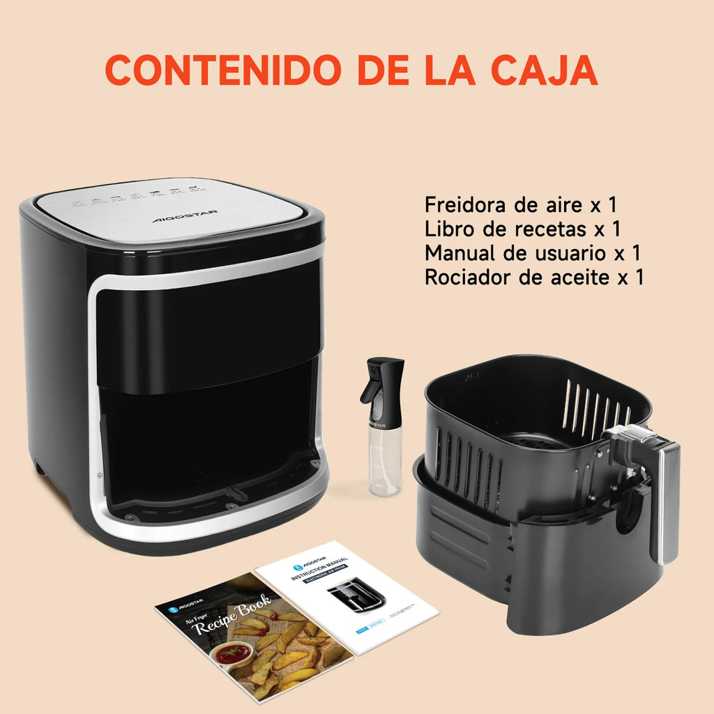 Freidora de Aire 7L, Pantalla LED Táctil, 8 Funciones, Tiempo y Temperatura Ajustables, Cesta Antiadherente Extraíble, 1900W